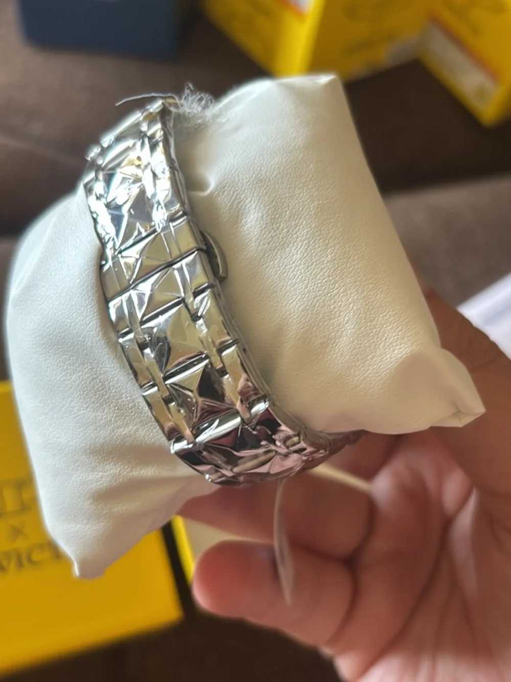 Invicta Silver Watch with Black Dial and Crystal Accents